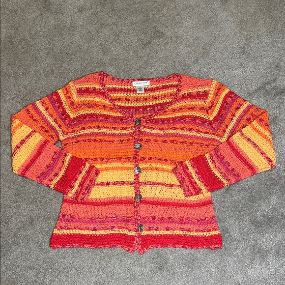 Coldwater Creek Sweaters - Vintage Coldwater Creek Button Up Cardigan Sunset Open Knit Long Sleeve Large